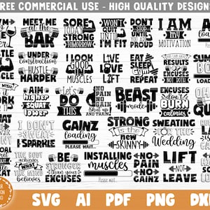 Gym Motivatie SVG Bundel Cut Files, Gym Saids Quotes Svg, Fitness Quotes Svg, Workout Motivatie Svg, Geen Pijn Geen Winst, Silhouet Cricut