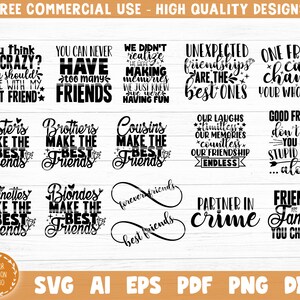 Friendship Bundle SVG Cut Files, Vector Printable Clipart, Friendship Quote Svg, Funny Friendship Day Saying Svg, Best Friends Bundle Svg image 3