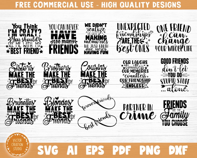 Friendship Bundle SVG Cut Files, Vector Printable Clipart, Friendship Quote Svg, Funny Friendship Day Saying Svg, Best Friends Bundle Svg image 3