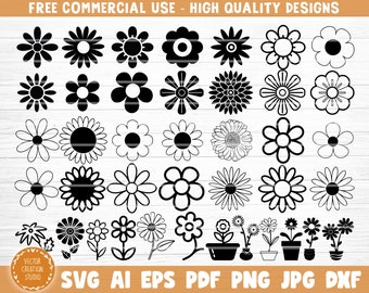 40 Daisy Bundle Svg Files, Daisy Vector, Daisy Silhouette, Daisy Clipart, Daisy Cricut, Flowers Bundle Svg, Flowers Clipart, Flowers Vector