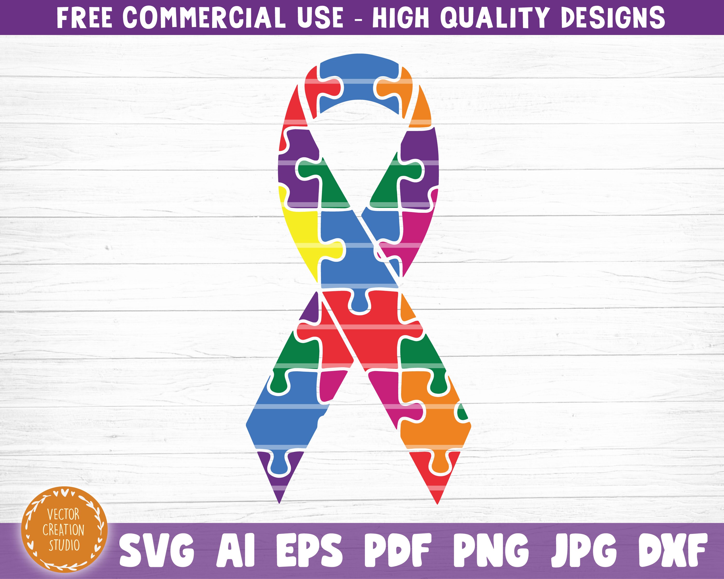 Autism Ribbon Puzzle Pieces Svg File Ribbon Vector Printable | Etsy
