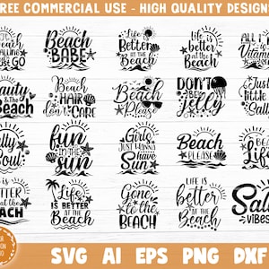 Zomer strand citaten grote bundel Svg, strand citaten vector, zomer strand Cricut, zomer strand citaten afdrukken op een shirt, strand leven svg
