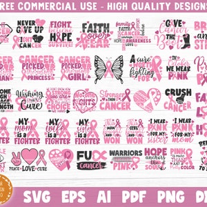 Brustkrebs SVG Bundle Cut Files, Vektor Druckbare Clipart, Krebs Bewusstsein SVG, Rosa Band Svg, Krebs Shirt Print Svg, Silhouette