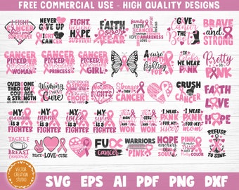 Cáncer de mama SVG Paquete de archivos de corte, Clipart vectorial imprimible, Conciencia del cáncer SVG, Cinta rosa svg, Impresión de camisa de cáncer svg, Silueta