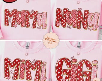 Paquete de San Valentín de mamá preppy, PNG, Mimi Nana Gigi, PNG del Día de San Valentín, PNG de San Valentín, PNG de mamá con purpurina, regalo de San Valentín, Xoxo