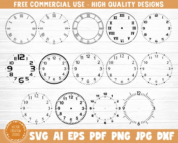 Art &amp; Collectibles Clock Face Template Vector Printable Clipart Clock ...