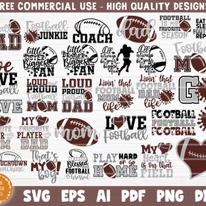 Pakiet piłkarski SVG, pliki do cięcia wektorowych clipartów do druku, Love Football SVG, Football Mom Dad Sister SVG, Football Life, Shirt Print SVG