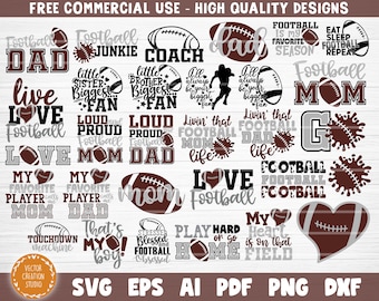 Paquete SVG de fútbol, archivos de corte de imágenes prediseñadas vectoriales imprimibles, amor por el fútbol, mamá, papá, hermana, vida futbolística, impresión de camiseta