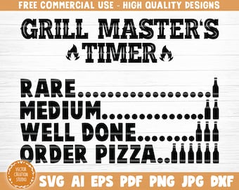Grill Master&#39;s Timer Svg-bestand, BBQ Timer Vector afdrukbare Clipart, grappige BBQ Quote Svg, Barbecue Grill Sayings Svg, BBQ Shirt Print, sticker