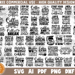 Coffee SVG Bundle Cut Files, Love Coffee Svg, Coffee Mug Svg, Sarcastic Coffee Quote Svg, Coffee Mom Shirt Print Svg, Silhouette Cricut
