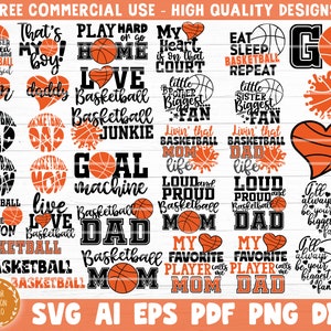 Pakiet SVG do koszykówki, pliki do wycinania wektorowych clipartów do druku, Love Basketball SVG, Basketball Mom SVG, Basketball Life, Shirt Print SVG