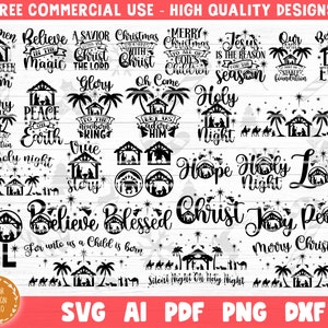 Nativity SVG Bundle Cut File, Christmas Svg Bundle, Christmas Decoration, Holy Night Svg, Holiday Quote Svg, Printable Silhouette Cricut