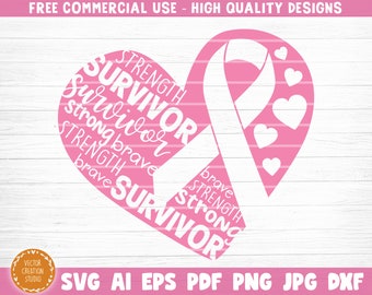 Archivo de corte SVG de corazón de superviviente de cáncer, clipart vectorial imprimible, cita sobre el cáncer SVG, refrán sobre el cáncer SVG, paquete de cáncer de mama SVG