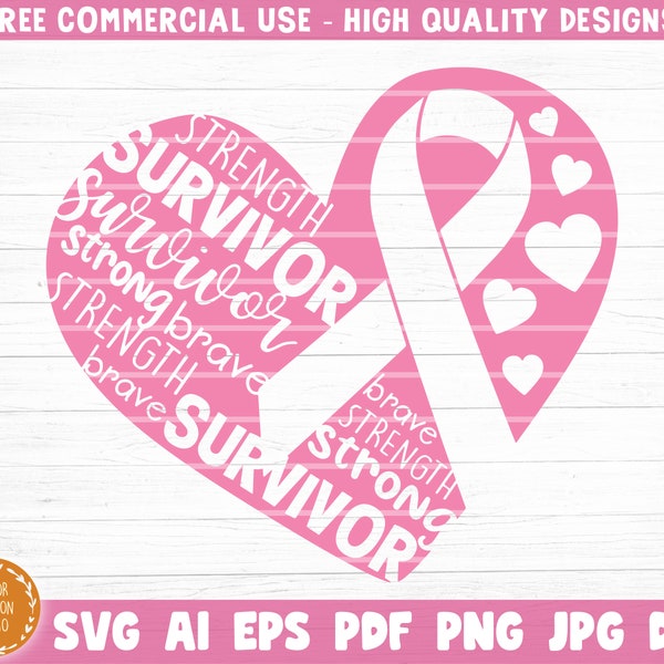 Cancer Survivor Heart Svg Cut File, Vector Printable Clipart, Cancer Quote Svg, Cancer Saying Svg, Breast Cancer Bundle Svg