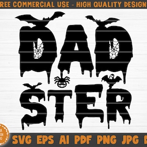 Dadster SVG カット ファイル、Daddy's Little Monster SVG、面白いハロウィーンの名言、ハロウィーンの格言、ハロウィーンの名言集、ハロウィーンのクリップアート