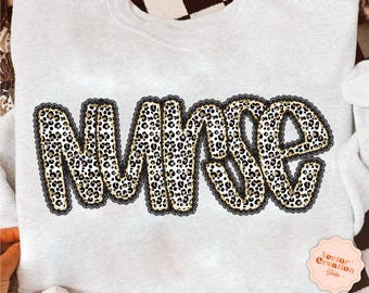 Leopard Nurse Png, Preppy Nurse Lace Faux Glitter Sublimation Design