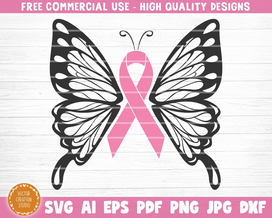 Cancer Pink Ribbon Butterfly Svg Cut File, Vector Printable Clipart