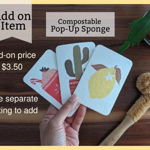 Add-on item - NOT SOLD ALONE - Compostable Pop-Up Sponge, Reusable Cellulose Sponge, Zero Waste, Plastic Free, Great for Holiday Stocking