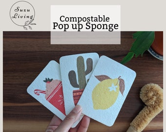 Compostable Pop-Up Sponge, Cellulose sponge, Zero Waste, Sustainable, Plastic Free, Great for Holiday Stocking