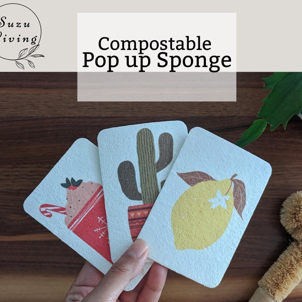 Compostable Pop-Up Sponge, Cellulose sponge, Zero Waste, Sustainable, Plastic Free, Great for Holiday Stocking