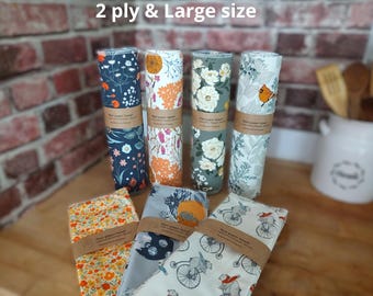 Large 2 ply Reusable Paper Towels, Unpaper Towels, Cloth Napkins, Holiday Gift, Set of 5, 14" x 12"