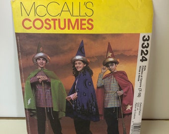 McCalls UNCUT Sewing Pattern 3324 Kid Costumes for Wizard Capes and Hats 7-16 Halloween, Cosplay