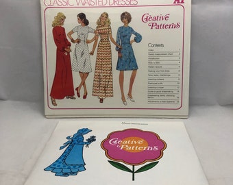 Vintage 1974 Creative Patterns Set A1 Classic Waisted Dress Patterns and Instruction Book