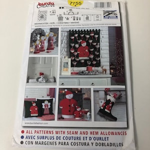 Burda Creative #7755 Christmas Crafts Patterns Advent Calendar, Pillows, Stocking, Draft Stopper, Snowmen UNCUT FF