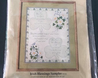 Something Special Irish Blessings Cross Stitch Kit with Shamrocks and Flowers. Finished Size 14x18.