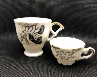 Vintage China Ucagco Demitasse Cup Made in Japan, Plus One Thumbelina China Teacup, Both Trimmed in Gold