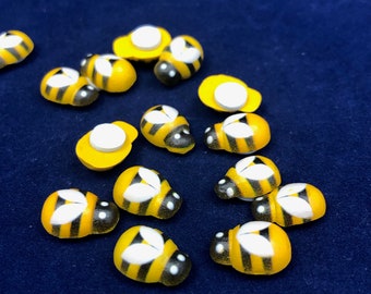 30 Tiny Painted Wooden Bee Embellishments, Self Adhesive Bumblebees Honey Bees 1/2"