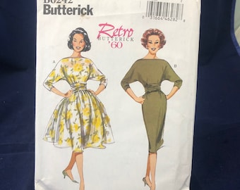 Retro Butterick '60 B6242 1960s Style Women's Dress Sewing Pattern, Size 14, 16, 18, 20, 22 Uncut, FF