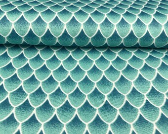 Mermaid Tail Scale Fabric Remnant in Shades of Green - Woven Polyester 52" x 1.5yd