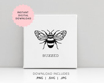 Buzzed Bee Graphic |  SVG PNG JPG  |  instant digital download