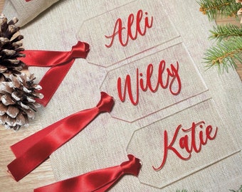 Clear Reusable Acrylic Gift Tag | custom stocking name tag | modern name tag | modern gift tags | Christmas stocking tags