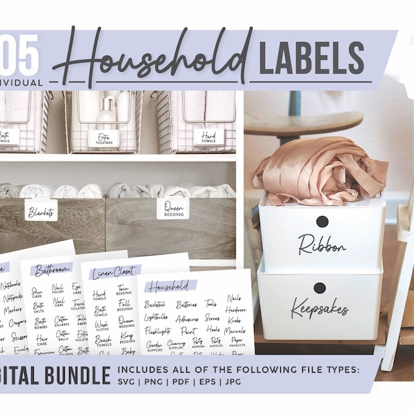 Household Labels SVG | Home Storage Organization | Home Organization Labels | Storage Labels | Digital Bundle | Cricut Digital Cut File