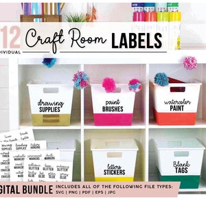 Craft Room Storage Labels SVG Craft Room Organization Art Supply Storage Digital Bundle Home Organization Labels Cricut Digital zdjęcie 1