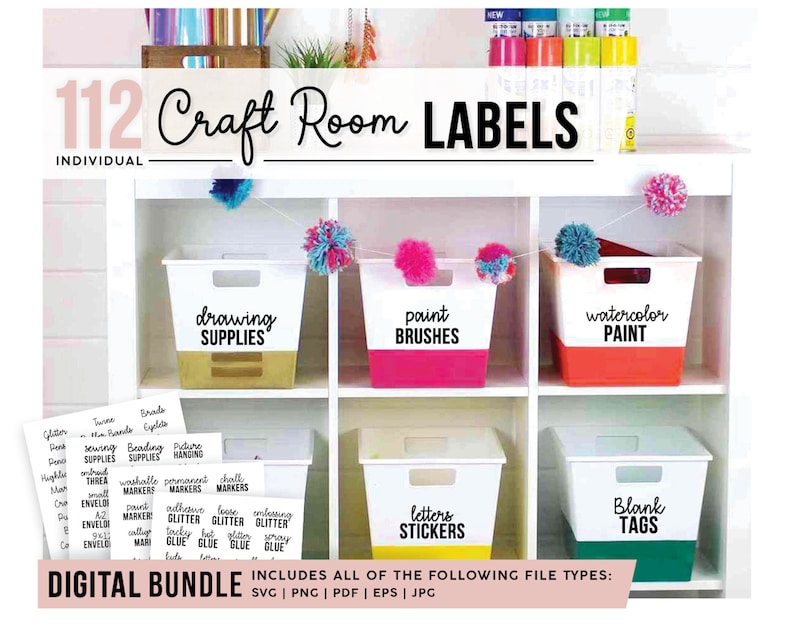 Craft Room Storage Labels SVG Craft Room Organization Art Supply Storage Digital Bundle Home Organization Labels Cricut Digital zdjęcie 1