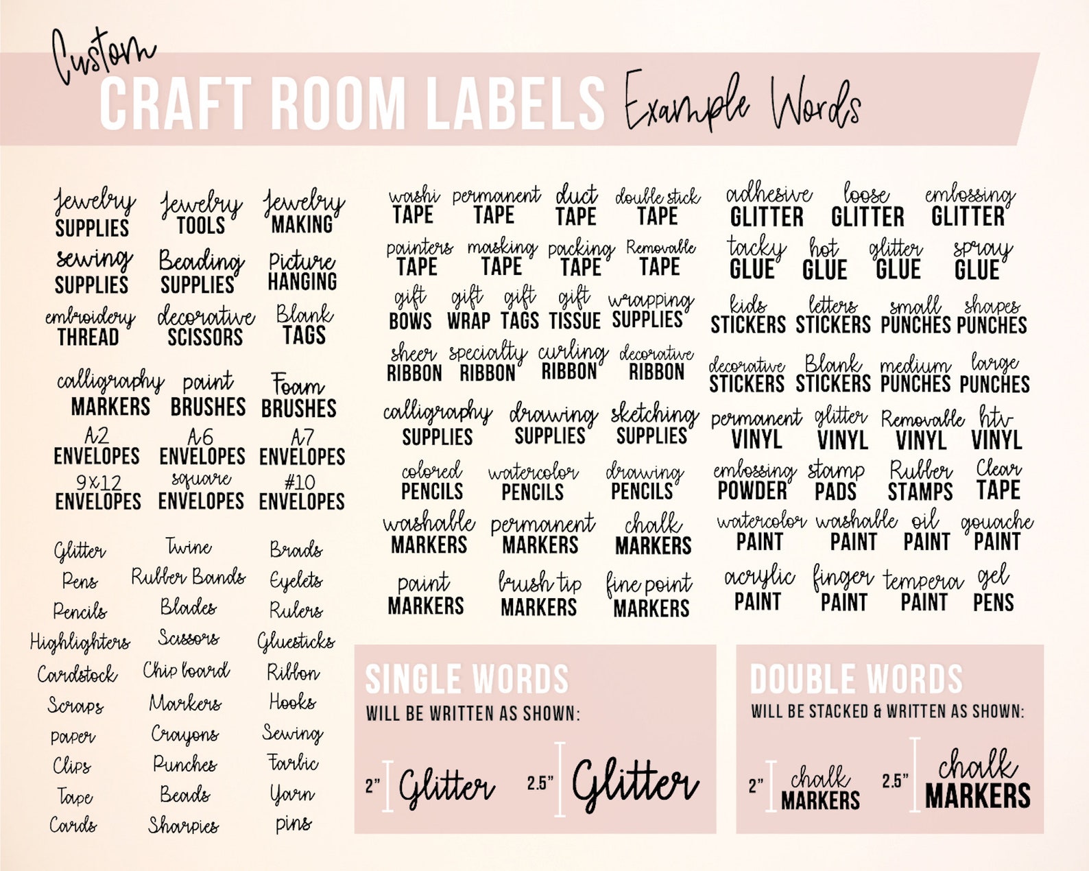 Craft Room Labels Custom Vinyl Decals Craft Room Etsy