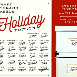 Holiday SVG Bundle Storage Labels  |  Gift Wrap Station Organization  |  Christmas Storage Labels | Digital Bundle | Cut File