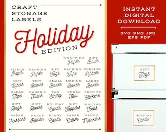Holiday SVG Bundle Storage Labels  |  Gift Wrap Station Organization  |  Christmas Storage Labels | Digital Bundle | Cut File