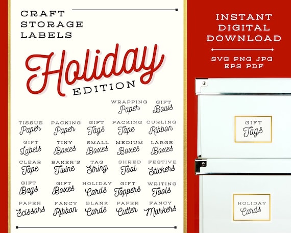 Holiday SVG Bundle Storage Labels  |  Gift Wrap Station Organization  |  Christmas Storage Labels | Digital Bundle | Cut File