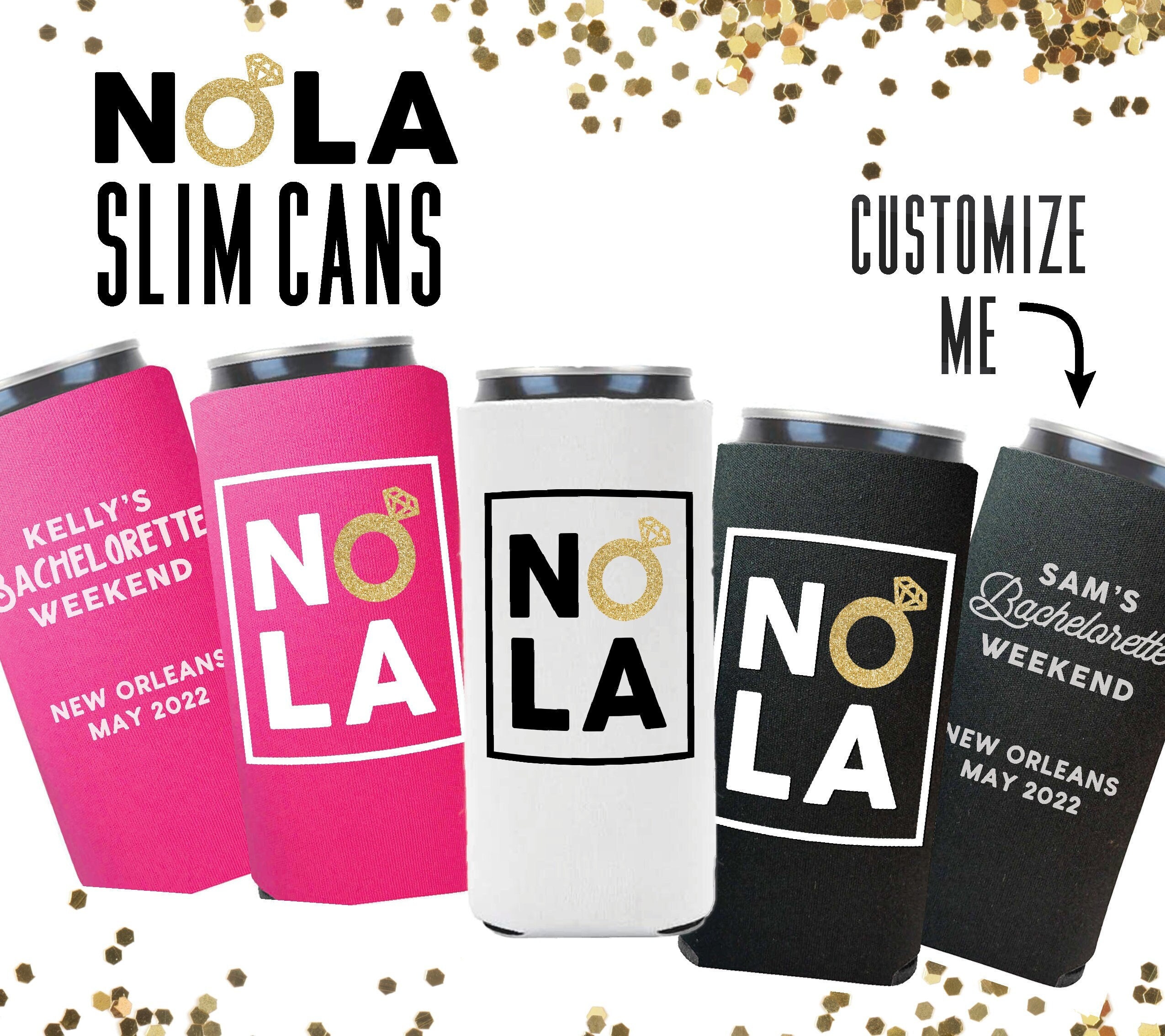 NOLA Custom Slim Can Coolers | New Orleans Bachelorette, Bride, Engagement, Hen Party, Custom Big Easy, NOLA Bride