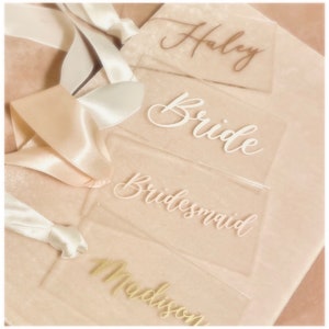Custom Acrylic Gift Tags, Bridesmaid Gift Tags, Bridal Wedding Bachelorette Party Favors, Personalized Luggage/Stocking Tag (Min. order 4)