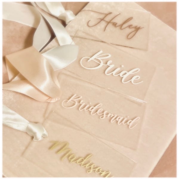 Custom Acrylic Gift Tags, Bridesmaid Gift Tags, Bridal Wedding Bachelorette Party Favors, Personalized Luggage/Stocking/Bag Tag