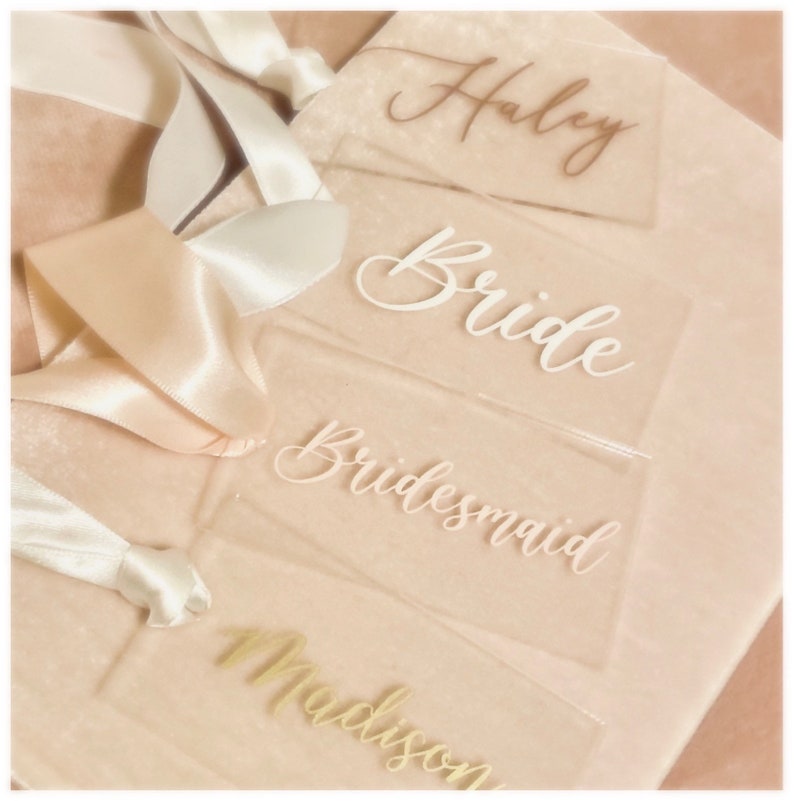 Custom Acrylic Gift Tags, Bridesmaid Gift Tags, Bridal Wedding Bachelorette Party Favors, Personalized Luggage/Stocking/Bag Tag image 1