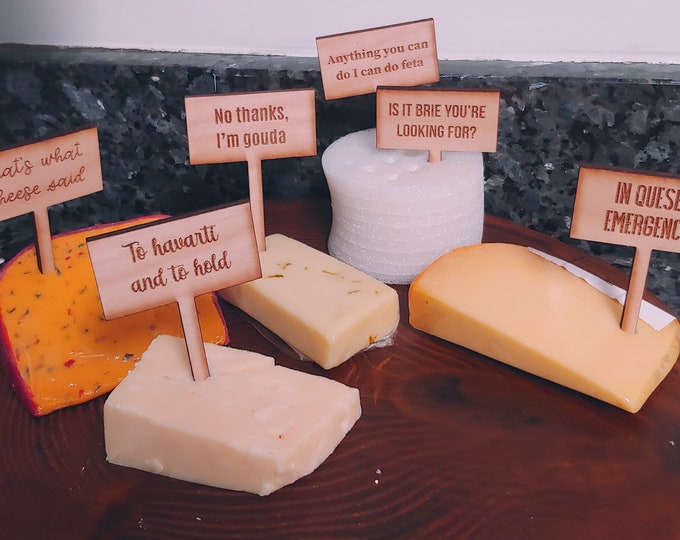 Custom Set 6 Engraved Wooden Cheese Markers | Charcuterie Board Pick | Cheese Markers | Hostess Gift | Wedding | Housewarming | Cheese Name