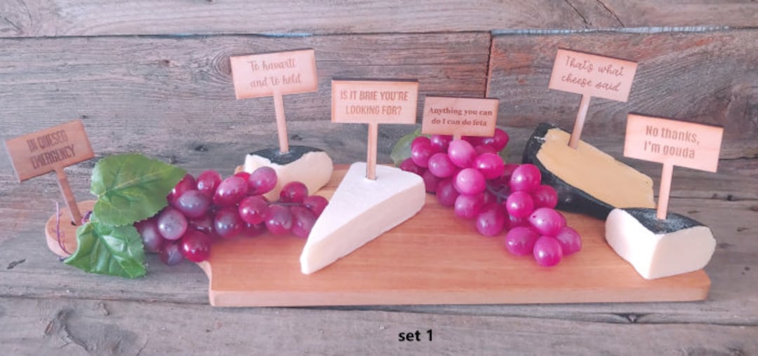 Set 6 Engraved Wooden Cheese Markers Charcuterie Board Pick Cheese