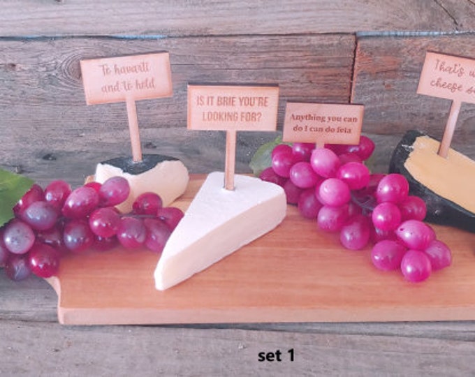 Set 6 Engraved Wooden Cheese Markers | Charcuterie Board Pick | Cheese Markers | Cheese Names | Bridal shower | Wedding | Housewarming Gift