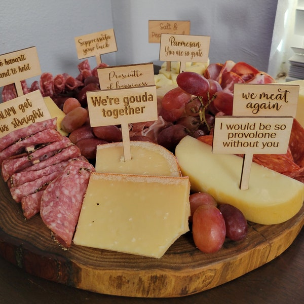 Set of 8 Engraved Wooden Meat and Cheese Markers | Charcuterie Board Pick | Cheese Markers | Cheese Names | Cheese Labels | Meat Markers